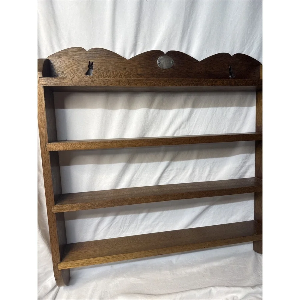 VTG Bunny Cut Out Knick Knack Curio Collectible Shelf Scalloped Oak Signed
